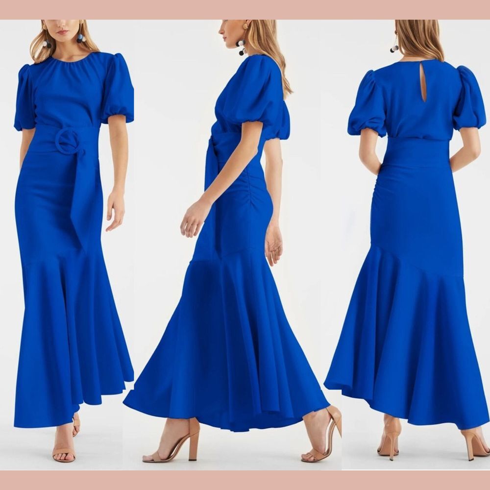 NWT Sachin‎ & Babi [ 22W ] Camila Belted Mermaid Crepe Midi Dress in Blue